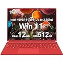 Ruzava/Aocwei 16" Laptop 12+512GB Newest CPU N5095 (Up to 2.9Ghz) 4-Core Win 11 Pro PC with Cooling Fan 1920 * 1200 2K Screen Dual WiFi Support 2.5" HDD 1TB SSD Expand for Game Work Study-Red