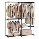 SONGMICS Portable Closet, Freestanding Closet Organizer, Clothes Rack with Shelves, Hanging Rods, Storage Organizer, for Cloakroom, Bedroom, 54.3 x 16.9 x 71.7 Inches, Ink Black URYG025B02