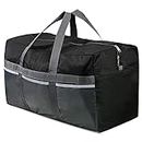 REDCAMP Grand sac de voyage pliable, 75 l/96 l/100 L, sac de sport pliable, sac fourre-tout léger et imperméable, 96L - Noir, 96L