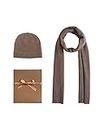EURKEA Men's 100% Merino Wool Scarf, Beanie Hat Gift Box Set, Taupe, Free Size