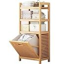 Lkeiyay laundry hamper bamboo, Tilting Linen Individual Laundry Sorter with Handle, 3 storage shelves and Removable Lining for Bedroom, Bathroom, Laundry Room, Living Room Storage Racks