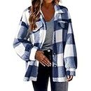 oelaio Womens Casual Plaid Shirt Long Sleeve Coats,Hooded Cardigan Button Down ShirtsJacket Coat Blouses with Pocket,Blue,X-Large