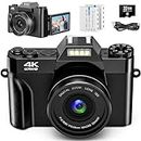 Digital Camera 4K 56MP UHD Vlogging Camera with 3'' 180° Flip Screen, 16X Digital Zoom Compact Camera for Photography with Auto Focus & 32GB Card & 2 Batteries for Teens Students Kids Boys Girls