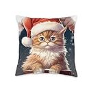 Abbigliamento, Accessori e Idee regalo per Natale Cat Santa Coming Out of Fireplace Christmas Throw Pillow, 16x16, Multicolor