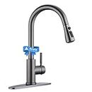 Black Stainless Kitchen Faucet, Arofa Gray Kitchen Faucet with Pull Down Sprayer Single Handle One Hole 3 Hole Commercial Rv Faucet for Kitchen Sink Gun Black