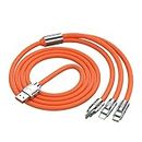 3 in 1 Multi USB Cable,6A/120W Multi Charger Cable Fast Charging Cable to IP/Micro-USB/Type-C (Orange 2m/78.7inch)