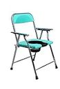 Kds Surgical Foldable bathroom stool Portable bedside commode seat With Back and Hand Rest shower stool for Pregnant Women elders Bathing chair Black Commode Chair Blue Chrome (c green)