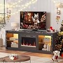 Bestier Electric Fireplace TV Stand for 70 Inch TV, Entertainment Center with 23" Fireplace, Storage Cabinet and LED Lights, Modern TV Console for Living Room(Black Marble)