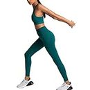 Women's Workout Outfits 2 Pieces Yoga Set Gym Exercise Seamless Yoga Leggings with Sports Bra Fitness Activewear (Green, Large)