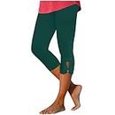 PANOEGSN High Waist Yoga Leggings for Women Tummy Control Capri Pants Solid Color Workout Running Pants Gym Stretch Joggers, A1-Dark Green