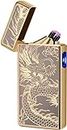 Electric Plasma Lighter with Cross X Dual Arc,USB Rechargeable Flameless Lighter with Cool Dragon Winding Pattern,Electronic Windproof Dragon Lighter(Golden Dragon)