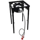GasOne Propane Single Burner Camp Stove with High Temp Paint & Red QCC Steel Braided Regulator with Height Adjustable Leg