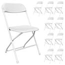TRINEAR 10 Pack White Folding Chairs, Portable Party Chairs, Plastic Folding Chair,Stackable Commercial Seats with Steel Frame for Office Wedding Party Patio Dinning Events, 350lbs Capacity