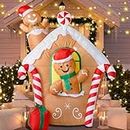 Ciaell 5.5Ft Inflatable Gingerbread House Decor - Outdoor Christmas Lawn Decorations With Built-in LED Lights