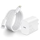 Fast Charger i Phone, 20W USB-C Wall Charger Block with 6Ft Charging Cable Compatible with IP 14/14 Pro/14 Plus/14 Pro Max/13/13 Mini/13 Pro/13 Pro Max/12/11/X/ & More
