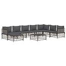 vidaXL 9-Piece Anthracite Poly Rattan Garden Lounge Set - Modular Outdoor Furniture with Cushions, Coffee Table & Footstool Ideal for Patio, Deck, Backyard