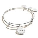 Alex and Ani Because I Love You Sister Expandable Wire Bangle Bracelet for Women, Woven Together Charm, Shiny Antique Silver Finish, 2 to 3.5 in