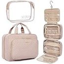 BAGSMART Toiletry Bag Hanging Travel Makeup Organizer with TSA Approved Transparent Cosmetic Bag Makeup Bag for Full Sized Toiletries (Pink, Large)