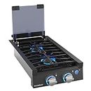 CAMPLUX RV Cooktop 2 Burners Slide-in, Propane Cooktop Stove with Tempered Glass Cover, 12 inches Gas Rangetop with Blue Indicator Light, 13,000BTU, Black
