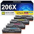 PACAVA 206X 206A Toner Cartridges (with Chip) for HP 206A 206X Toner Cartridge 4 Pack High Yield to Work with HP Color Pro MFP M283fdw M283cdw M255dw M282nw Printer Toner (BCMY, 4 Pack)