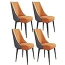 EMUR Modern Dining Chairs Set of 4 Kitchen Chairs with Super Fiber Leather Seat Back Modern Mid Century Living Room Side Chairs with Metal Legs Dining Chairs (Color : Orange+Dark Grey)