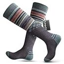 Ski Socks 2-Pack Merino Wool, Non-Slip Cuff for Men & Women - Gray,M/L