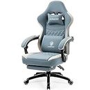 Dowinx Gaming Chair Breathable Fabric Computer Chair with Pocket Spring Cushion, Comfortable Office Chair with Gel Pad and Storage Bags, Massage Game Chair with Footrest, Blue