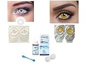 WHITE AND YELLOW MD SPARKLE 2 PAIR MONTHLY CRAZY CONTACT LENS/HORROR LENS WITH CASE, LENS HOLDER AND 60ML SOLUTION (PACK OF 2 PAIR)