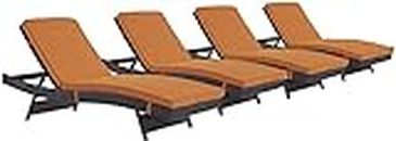 DEVOKO Set of 4 Outdoor Patio Wicker Chaise Lounge, Adjustable Reclining Lounge Chair, Outdoor Sun Lounger with Removable Cushions for Poolside Backyard Porch Garden Orange Cushion