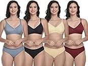 MiEstilo Lingerie Set Full with Coverage Non-Padded Bra and Hipster Panty (Pack of 4, Multicolor)