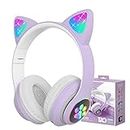 Wireless Headphones,BREIS Cat Ear LED Light Up Foldable Bluetooth Headphone for Kids,Over-Ear Adjustable Stereo Girls and Boys Headsets with Microphone,Gifts for cat Lovers