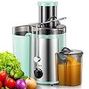Qcen Juicer Machine, 500W Centrifugal Juicer Extractor with Wide Mouth 3” Feed Chute for Fruit Vegetable, Easy to Clean, Stainless Steel, BPA-free (Aqua)