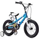 RoyalBaby BMX Freestyle Kid's Bike with Two Hand Brakes, Tool Free Pedal Assembly Boy's Bike and Girl's Bike, Training Wheels for 12" 14" 16", Kickstand for 16" 18" Bicycle, Blue Color (12 Inch)