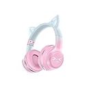 RGB Cat Ear Headphones, Cute Bluetooth Game Foldable AUX TF Card Over-Ear Headsets for Girls Gamer Live Streaming Pink