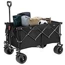Advwin 200L Collapsible Wagon, Camping Wagon Cart Heavy Duty Utility Outdoor Garden Folding Cart with All-Terrain Wheels & Brakes, 2 Drink Holders-150kg for Camping Garden Outdoor Sports