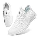 FUJEAK Men Walking Shoes Men Casual Breathable Running Shoes Sport Athletic Sneakers Gym Tennis Slip On Comfortable Lightweight Shoes for Jogging White Size 12