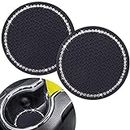 Cute Car Cup Coaster,Dermasy 2PCS Universal Vehicle Holder Insert Coaster 2.75 inch Silicone Anti Slip Bling Crystal Rhinestone Auto Accessories for Women & Lady (Black background with white diamond))