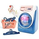 deAO Washing Machine Toy for Kids Dollhouse Furniture Pretend Play Household Appliance Realistic Sounds with Lights Laundry Play Set with Rotatable Roller for Children Birthday Present