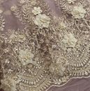 Taupe Heavy Embroidered Beaded Sequin Gem 3D Floral Net Lace Fabric Sewing DIY