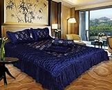 ManavRachit Satin Gold Printed 310 TC Wedding Bedding Set (Bedsheet with 2 Pillow Covers & 1 AC Comforter) for Home & Living Room(Set of 4pc, Hathi/Elephant Print)(Blue)