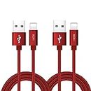 RoFI Phone Charger Cable, [2Pack 2 Feet] Nylon Braided Fast Charging USB Cord 0.6M Compatible iPhone X 8 8 Plus 7 7 Plus 6s 6s Plus 6 6 Plus 5 5S 5C SE Air Mini and Car Display (Red)