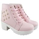 ArranQue Woomen's Boots Shoes Star Design Fashion Casual Boot High Ankle Heel for Girls Boot (Size UK5, Pink)