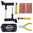 WAICO 6 in 1 Universal Tubeless Tyre Puncture Kit | with Tools, Plier, Knife, Puncture Strips, & Storage Bag | Emergency Flat Tire Repair Tool Set for Car, Bike, SUV, & Motorcycle.