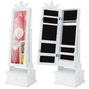 Kid Freestanding Jewelry Armoire 2-in-1 Full Length Mirror Storage Drawer White