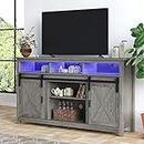 Bolonbi LED Farmhouse TV Stand for 65 inch TVs, Rustic Entertainment Center TV Cabinet Stands with Power Outlets, Wooden Sliding Barn Door TV Center Media Console Table with Storage and Shelves