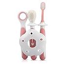 LuvLap Baby Training Toothbrush Set with Anti Choking Shield, Teeth Tongue Cleaner, Baby Oral Hygiene, 3 pcs, (White/Pink)