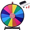 COSTWAY 18"/24" Color Prize Wheel, 14 Slots Fortune Roulette Spinning Game with Dry Erase, Metal Stand for Party Carnival Tradeshow (Rainbow, 24" Tabletop Stand)