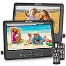 WONNIE 10.5" Two DVD Players Dual Screen for Car Portable CD Player Play a Same or Two Different Movies with Two Mounting Brackets, 5-Hour Rechargeable Battery, Support USB/SD Card Reader