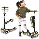 3 Wheeled Scooter for Kids - Stand & Cruise Child/Toddlers Toy Folding Kick Scooters w/Adjustable Height, Anti-Slip Deck, Flashing Wheel Lights, for Boys/Girls 2-12 Year Old - Hurtle