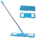 RRJ Wet and Dry Cleaning Flat Microfiber Floor Cleaning Mop with Steel Rod Long Handle Dry Mop (+ mop Pad Refill Set of 2 Piece, Multi-Colour)